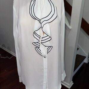 White House Black Market Ivory Blouse with Dark Accent